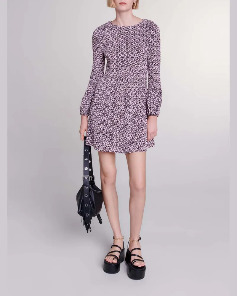 Maje Kurzes Kleid Mit Print - Imprime Papillon Rose/noir Imprime