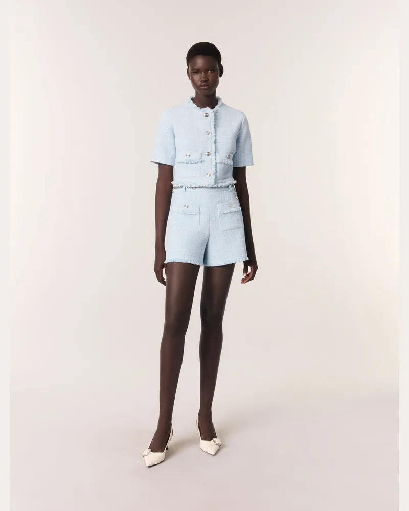 Maje Shorts Aus Tweed Mit Gürtel - Blau Himmelblau