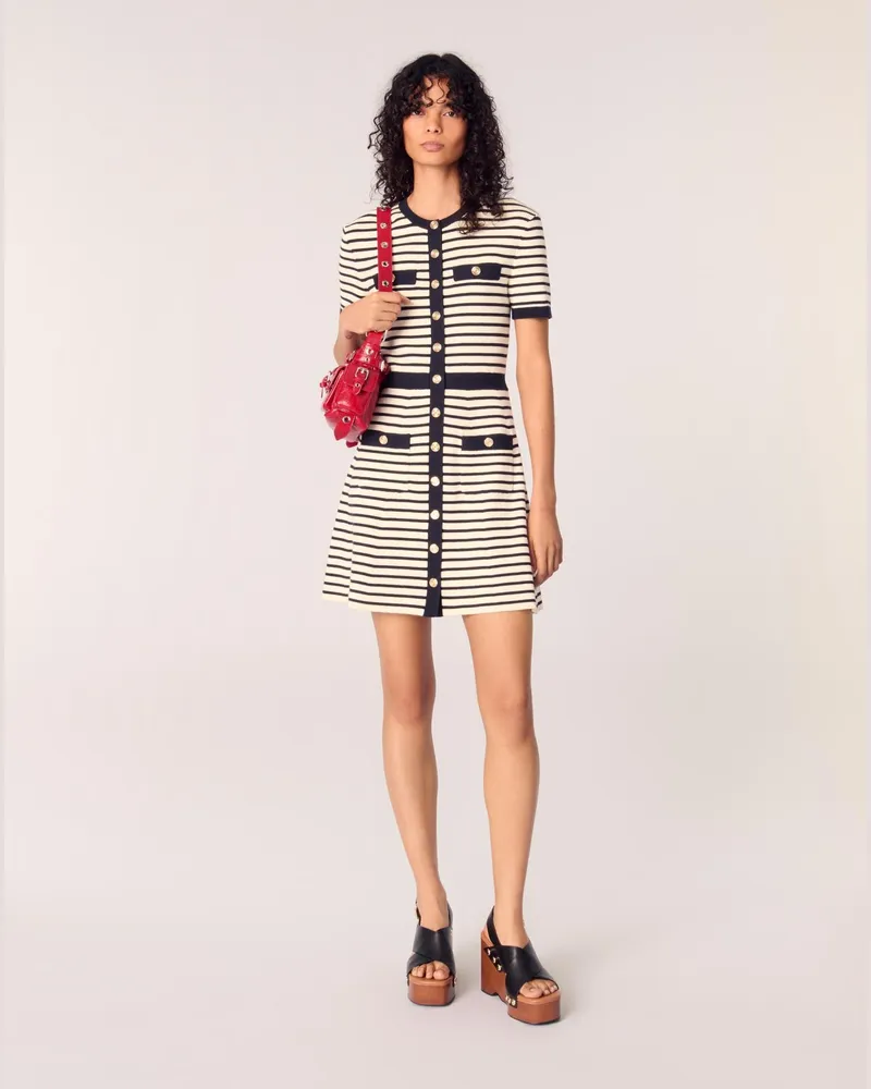 Maje Kurzes Kleid Aus Rippstrick - Grau Marine