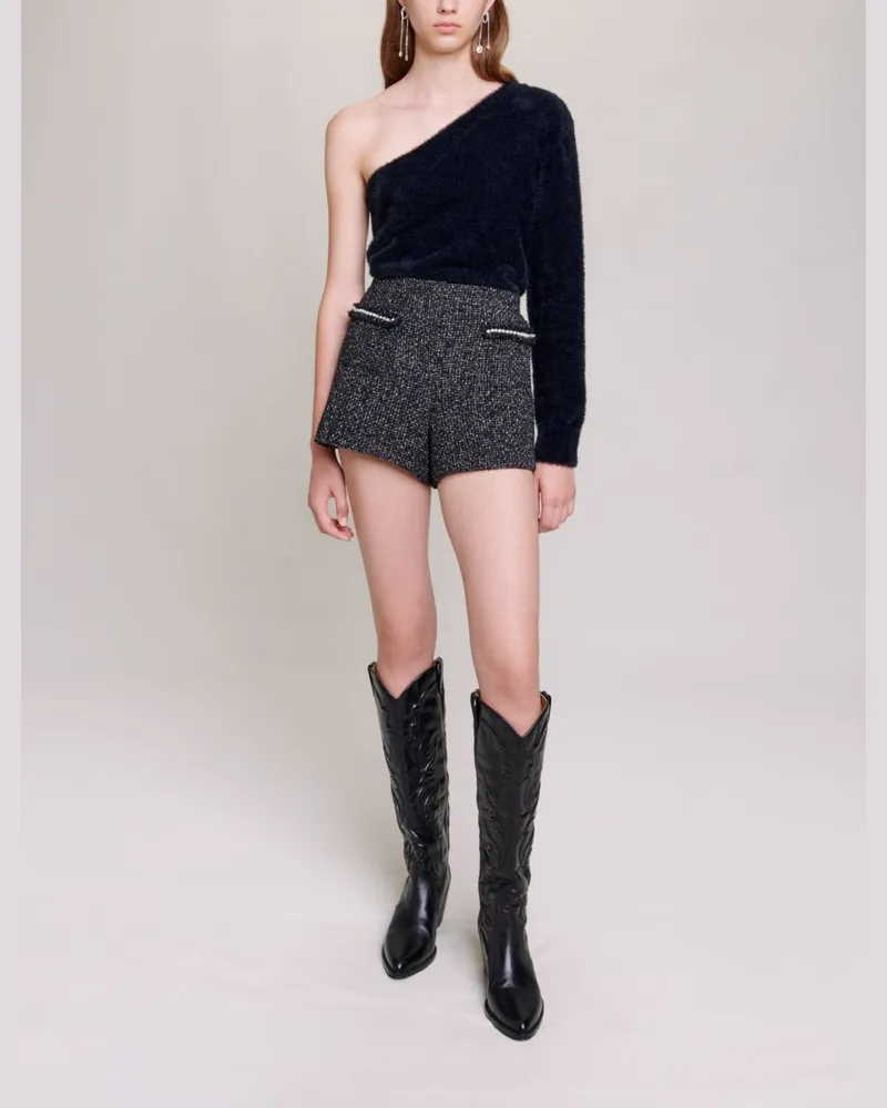 Maje Tweed-shorts Mit Pailletten - Schwarz/silber Schwarz