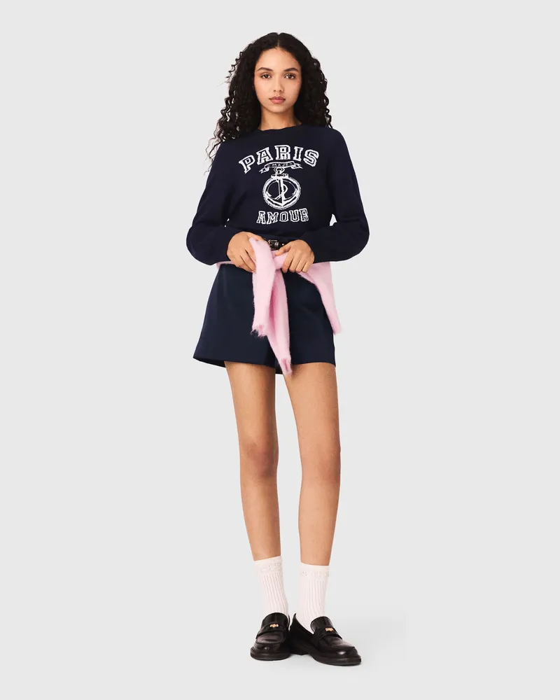 Maje Rundhalspullover Mit Schriftzug - Marineblau Marine