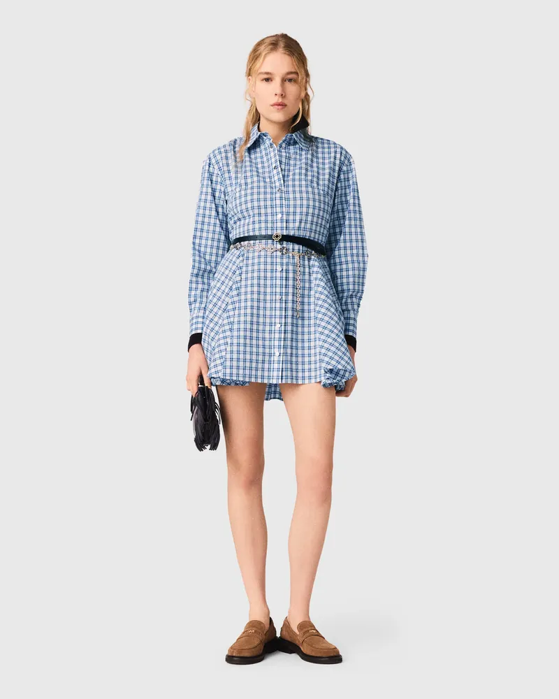 Maje Strass-baumwoll-hemdblusenkleid - Carreaux Bleus Print Carreaux