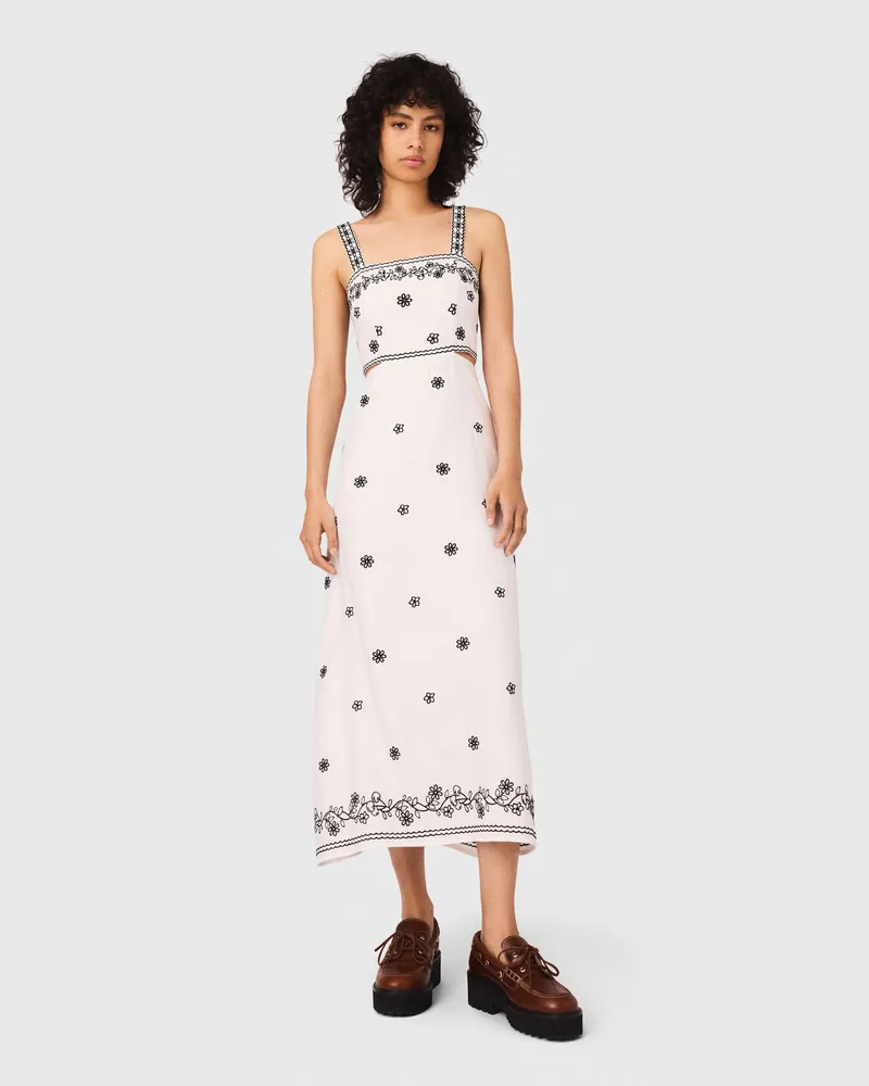 Maje Langes Besticktes Kleid Mit Cut-out - Weiß Ecru