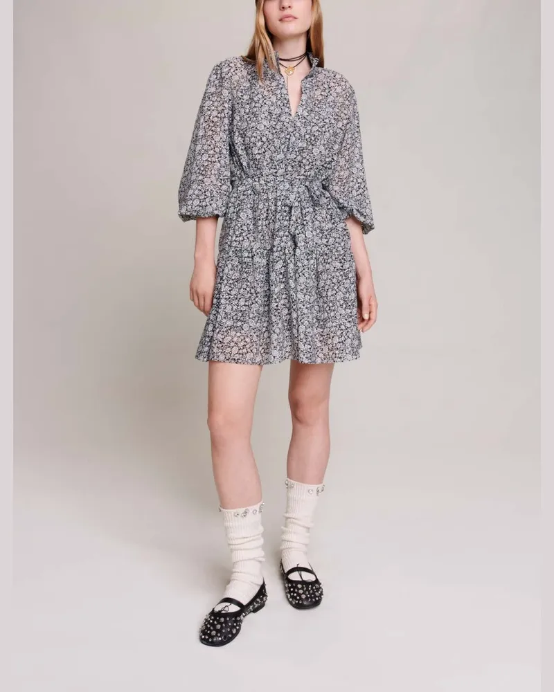 Maje Kurzes Kleid Mit Print - Schwarz / Weiß Schwarz