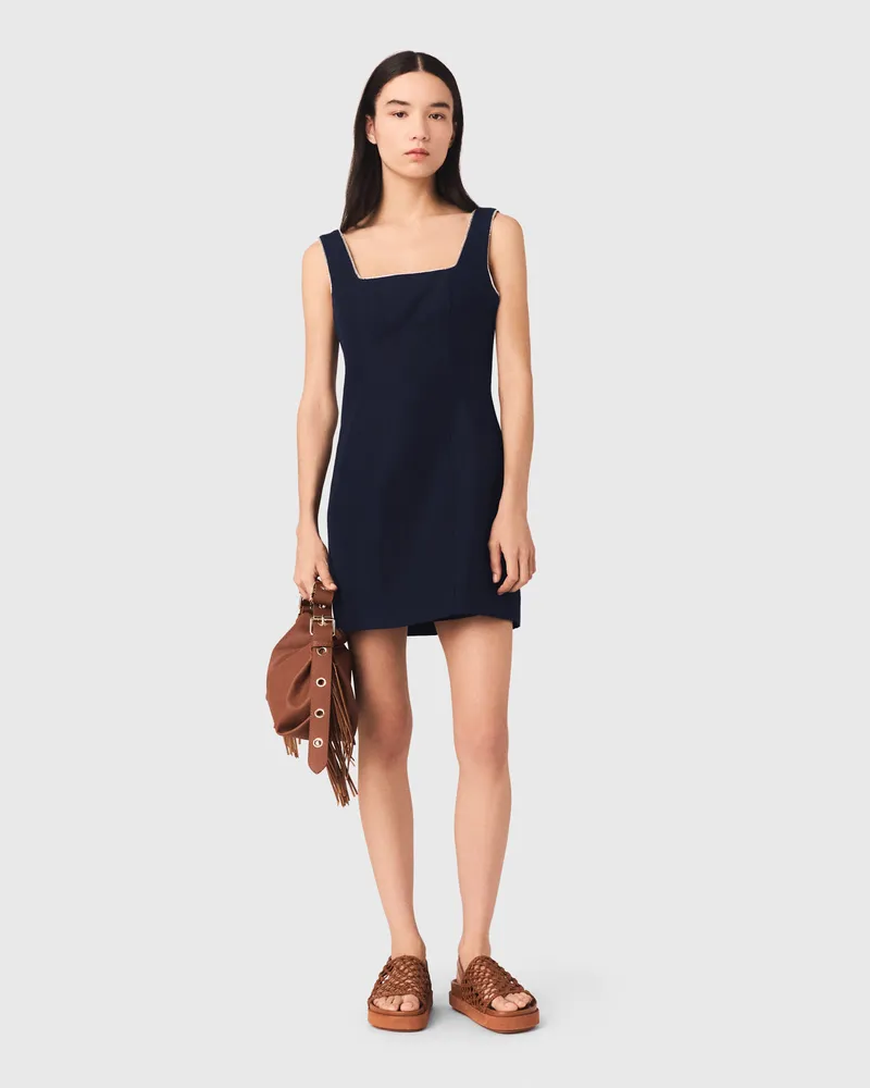 Maje Kurzes Kleid Aus Leinenmischung - Marineblau Marine