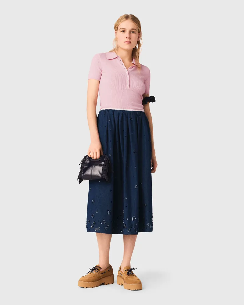 Maje Midirock Aus Besticktem Denim - Marineblau Marine