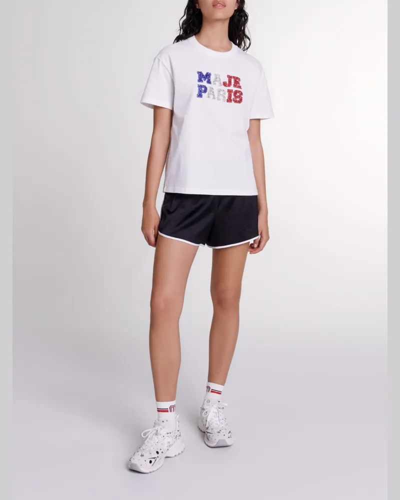 Maje T-Shirt „ Paris" Mit Strass - Weiß - Maje Weiß