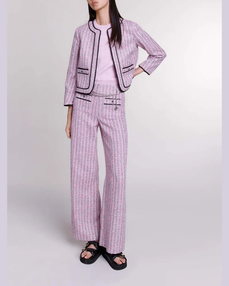 Maje Kurze Tweed-jacke - Rosa / Schwarz Rosa