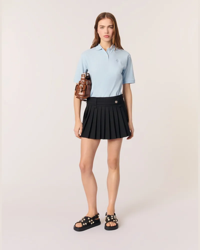 Maje Poloshirt Mit Logo-patch - Blau Himmelblau