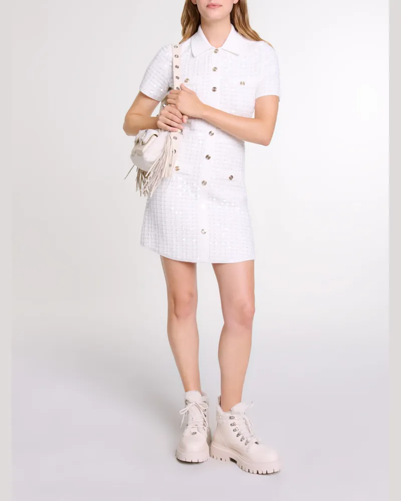 Maje Kurzes Strickkleid Mit Pailletten - Cremeweiß Cremeweiß