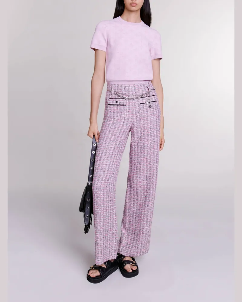 Maje Weite Tweed-hose - Rosa / Schwarz Rosa