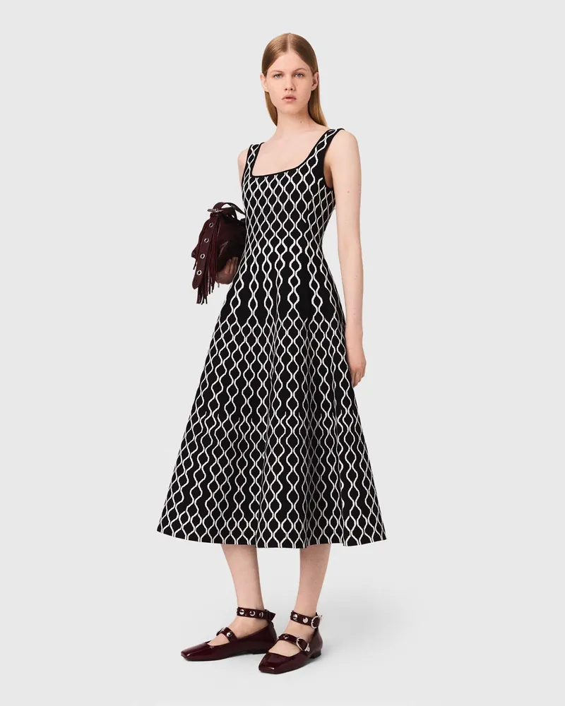 Maje Midikleid Aus Jacquard-strick - Schwarz / Weiß Schwarz