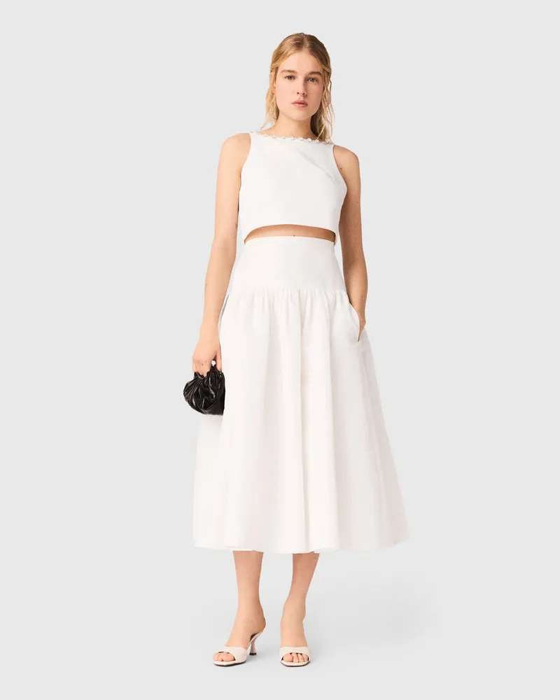 Maje Kurzes Tafttop Mit Schmuckkragen - Weiß Weiß