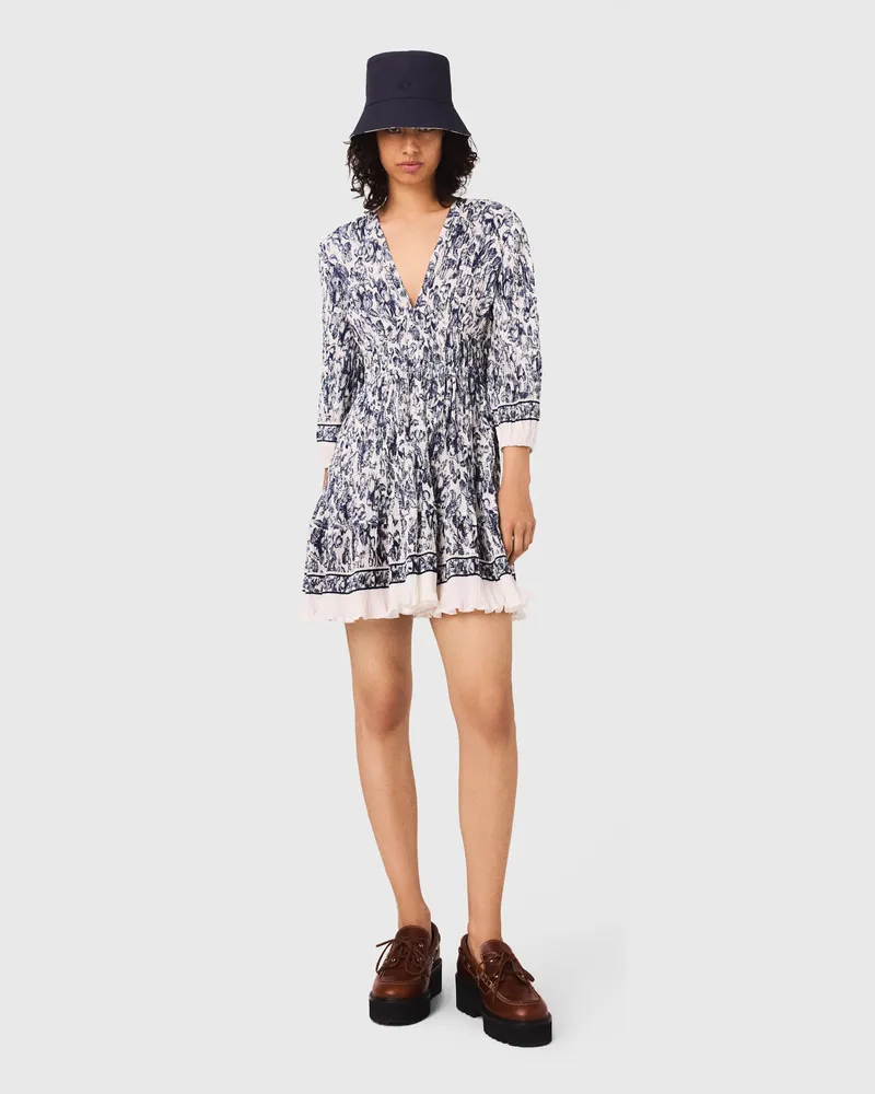 Maje Plissiertes Bedrucktes Kleid - Bleu Fruits Print Bleu