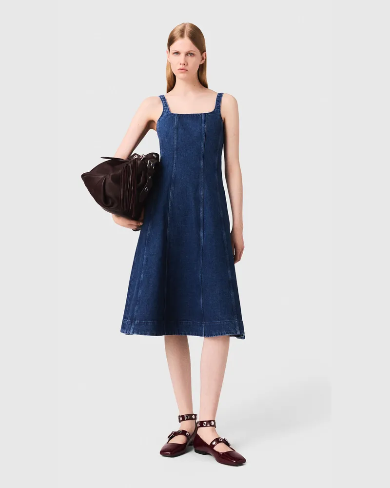 Maje Langes Kleid Aus Denim - Bleu Denim Bleu