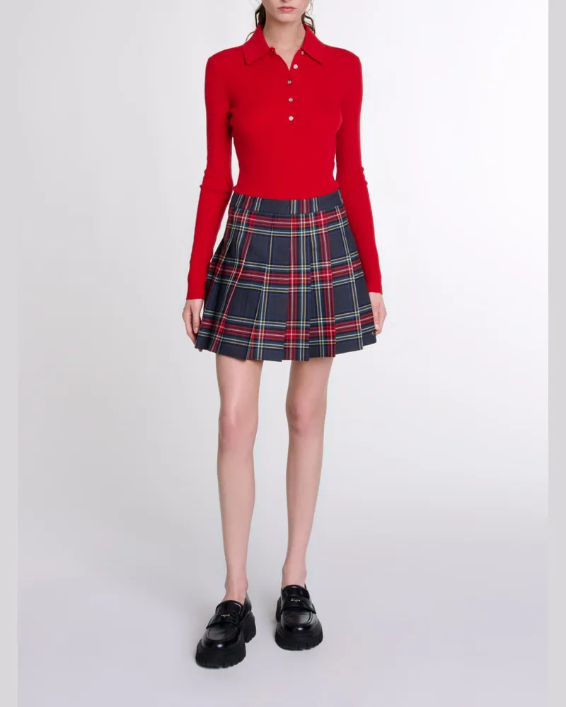 Maje Kurzer Rock Mit Tartanmuster - Carreaux Ecossais Rouge Carreaux