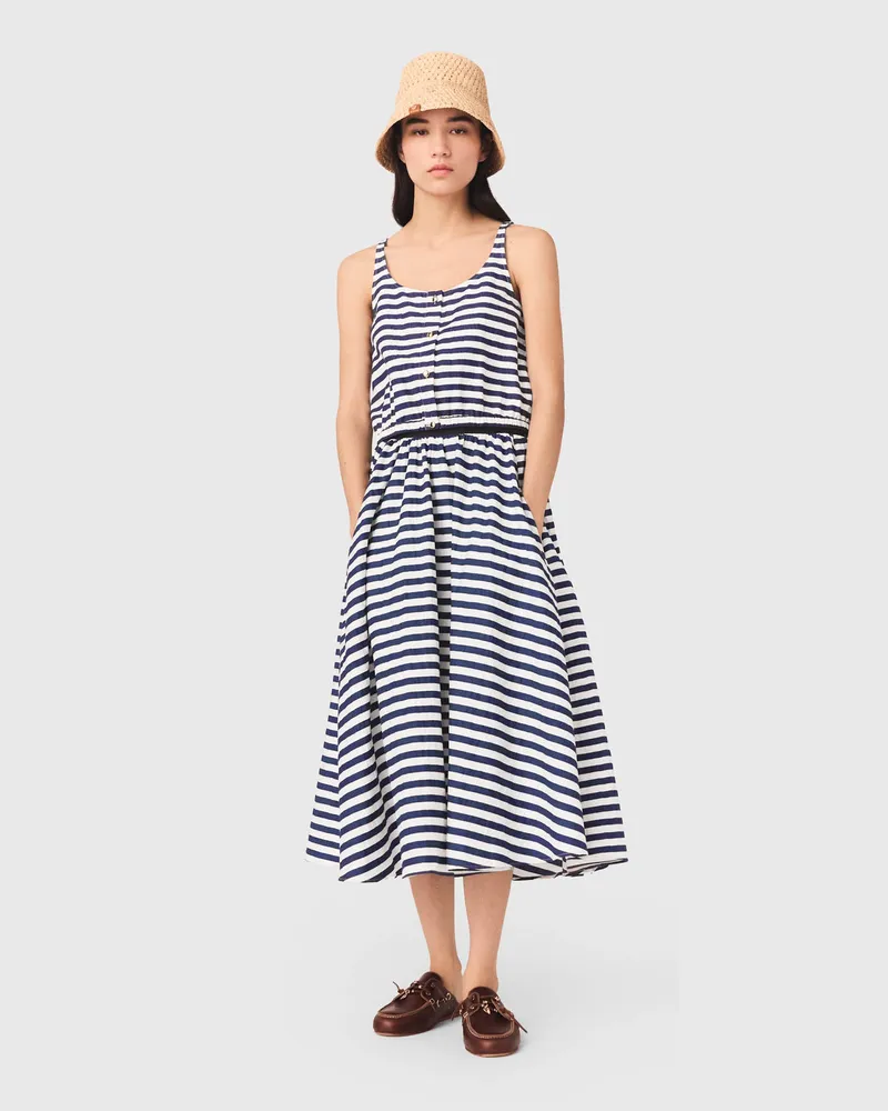 Maje Top Aus Leinenmischung - Weiß/blau Weiß