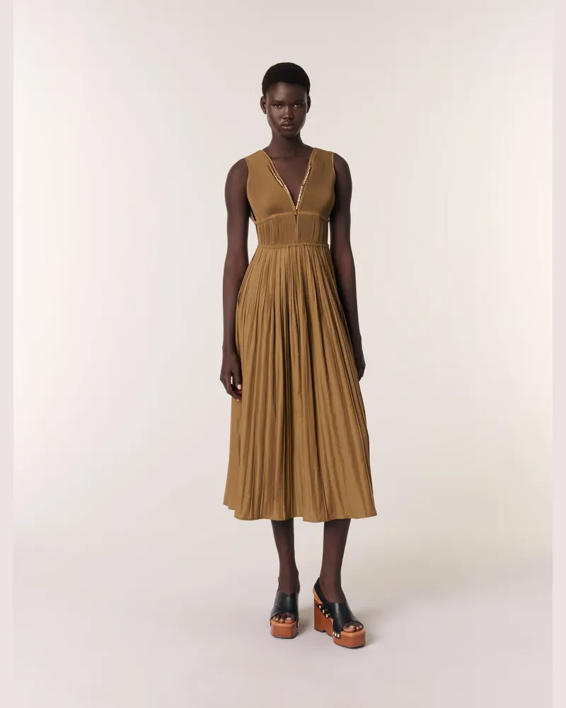 Maje Plisseekleid Mit Schmuckausschnitt - Khaki Khaki