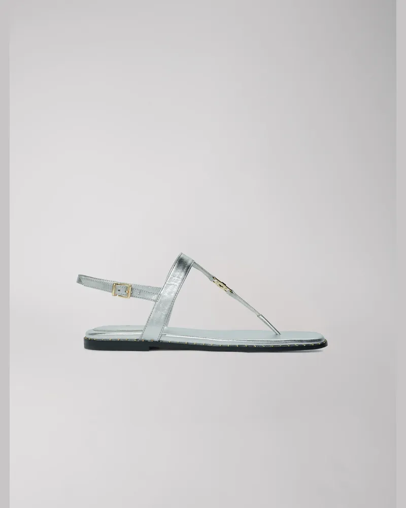 Maje Silberne Ledersandalen Mit Riemen Silber