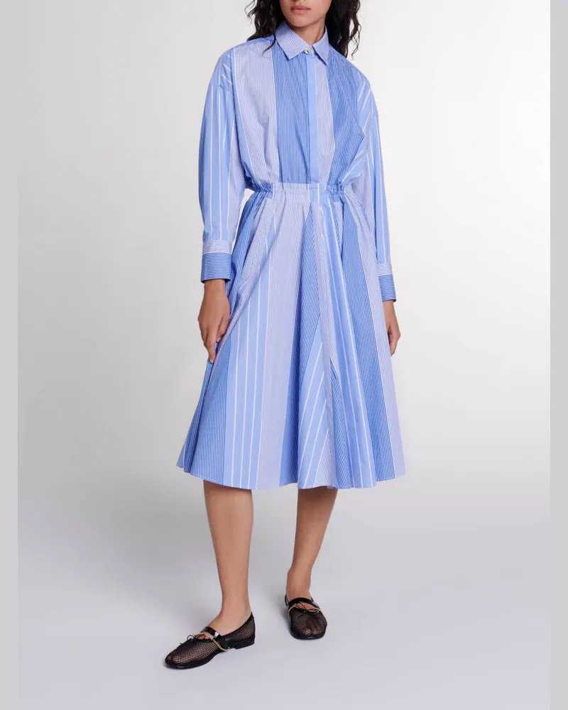 Maje Langes Gestreiftes Patchwork-kleid - Rayure Bleu Blanc Rayure
