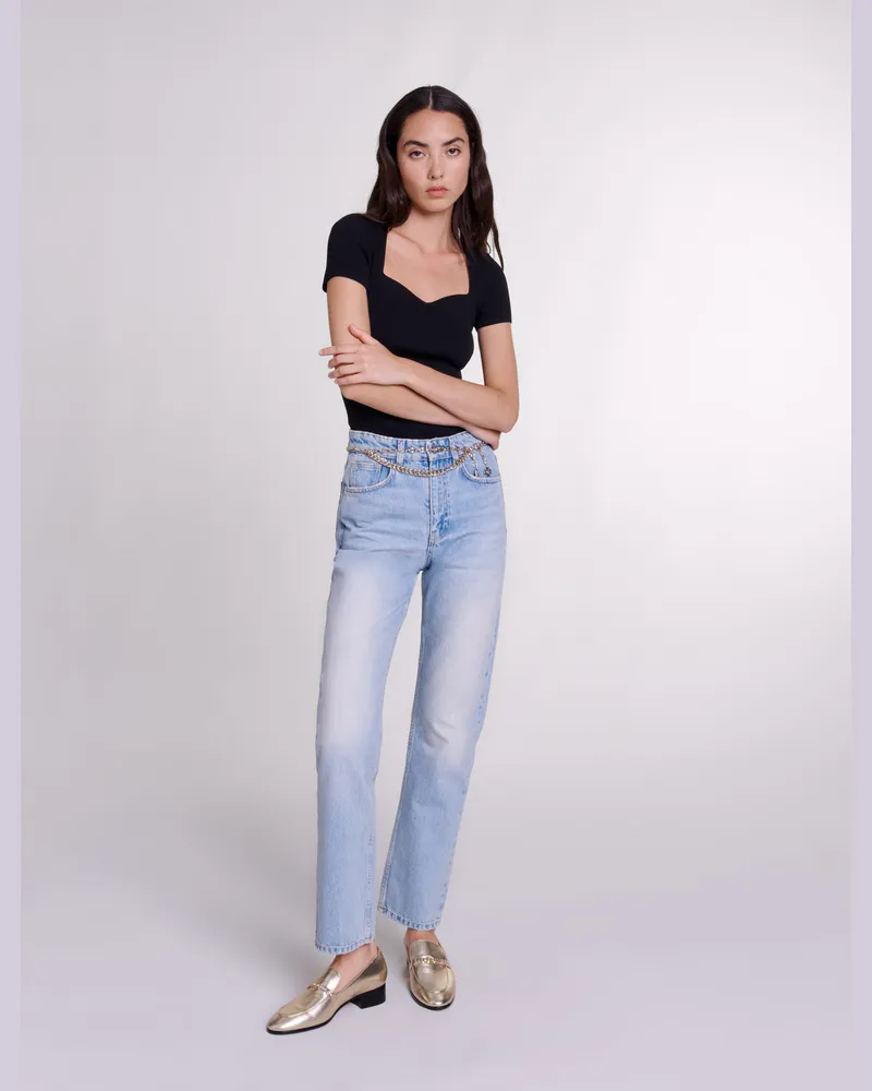 Maje Gerade Jeans Mit Schmuckgürtel - Blau Blau
