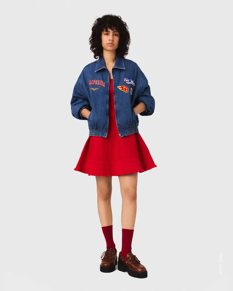 Maje Oversize-denimjacke Mit Stickerei - Blau Blau