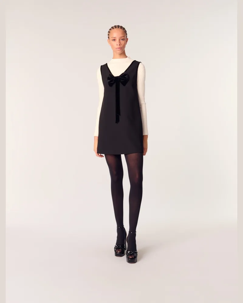 Maje Schürzenkleid Mit Velourskragen - Schwarz Schwarz