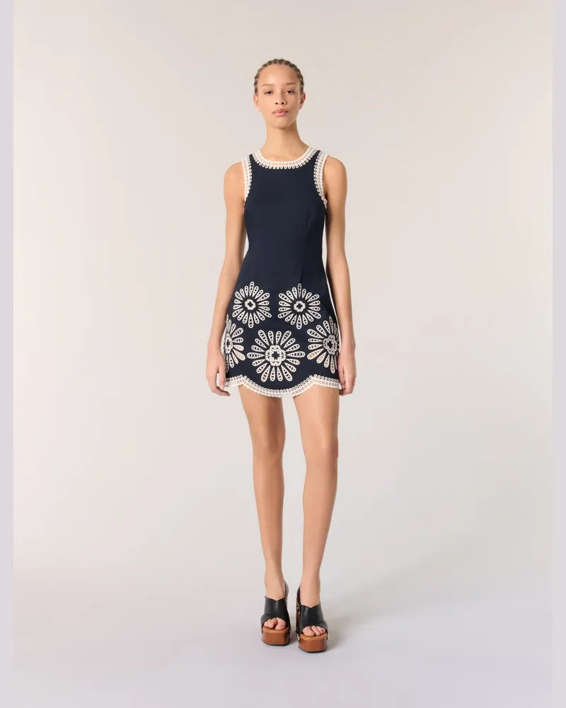 Maje Kurzes Kleid Mit Häkeldetails - Marineblau Marine