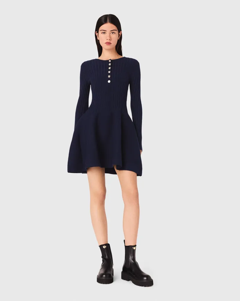Maje Strickkleid Mit Ausgestelltem Rock - Marineblau Marine