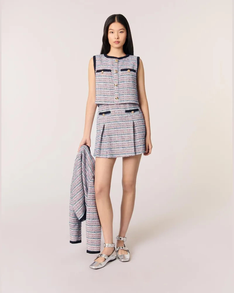 Maje Kurzes 2-in1-kleid Aus Tweed - Bleu / Rouge Bleu