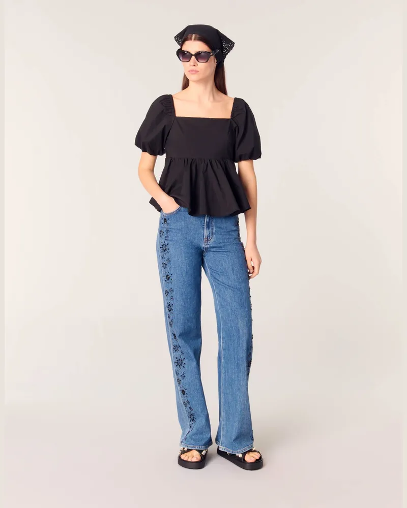 Maje Jeans Mit Strass-stickerei - Blau Blau