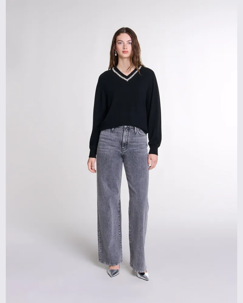 Maje Strickpullover Mit Strasskragen - Festliche Kleidung - Schwarz Schwarz