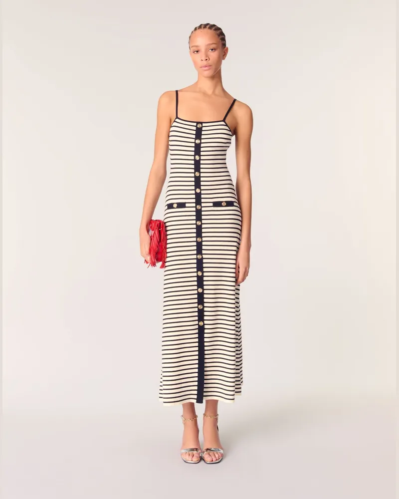 Maje Langes Kleid Aus Rippstrick - Grau Marine