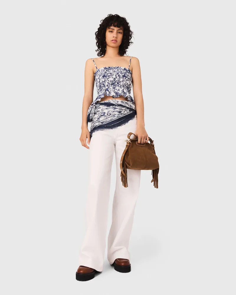 Maje Gesmoktes Bedrucktes Top - Bleu Fruits Print Bleu