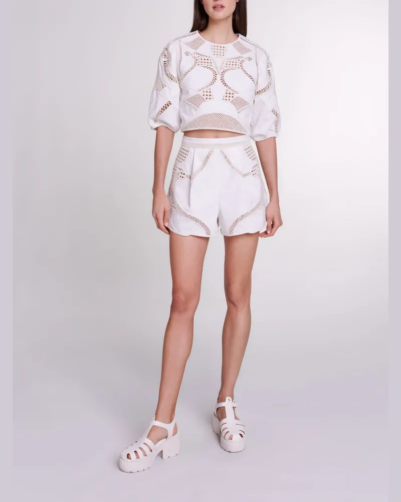 Maje Kurzes Baumwoll-top Mit Lockmuster - Ecru Ecru
