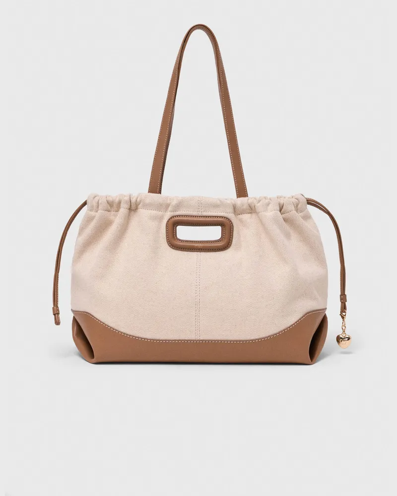 Maje Milpli Canvas-leder-tragetasche - Ecru/mocha Ecru