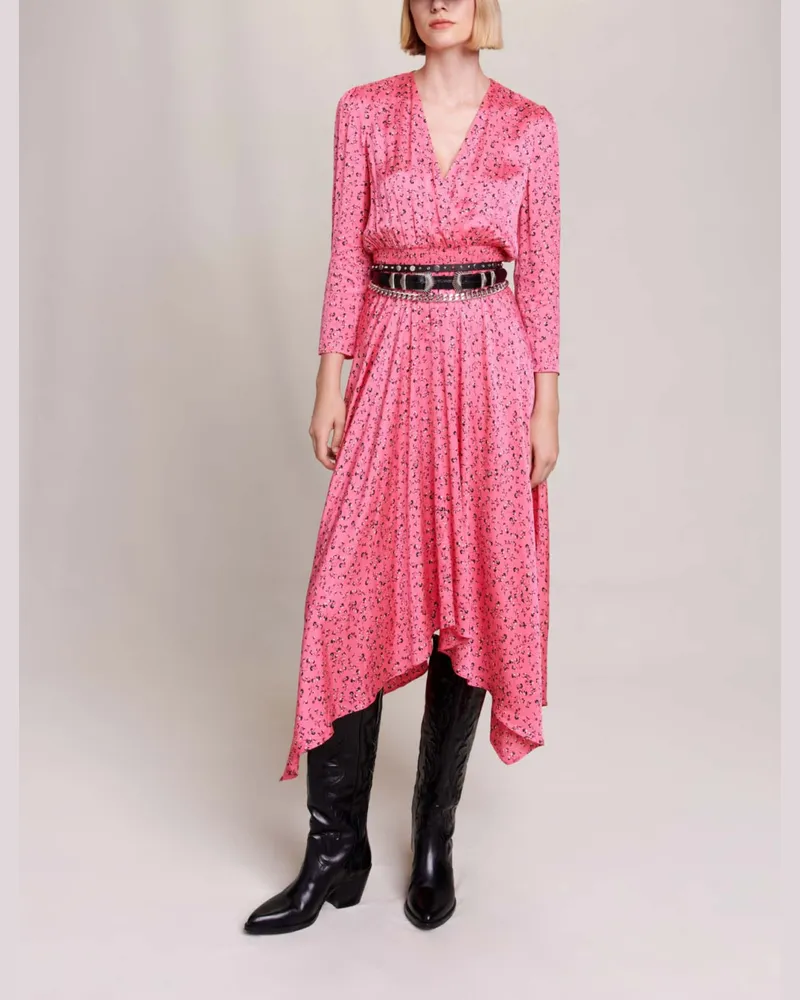 Maje Midikleid Mit Blumendruck - Print Blümchen Rosa Print