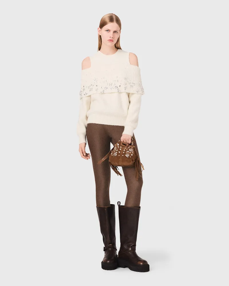Maje Schulterfreier Pullover Mit Schmuck - Ecru Ecru