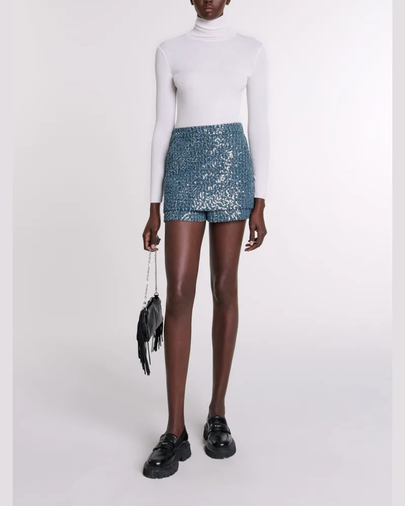 Maje Trompe-l'oeil-shorts Aus Tweed - Bleu Argente Bleu