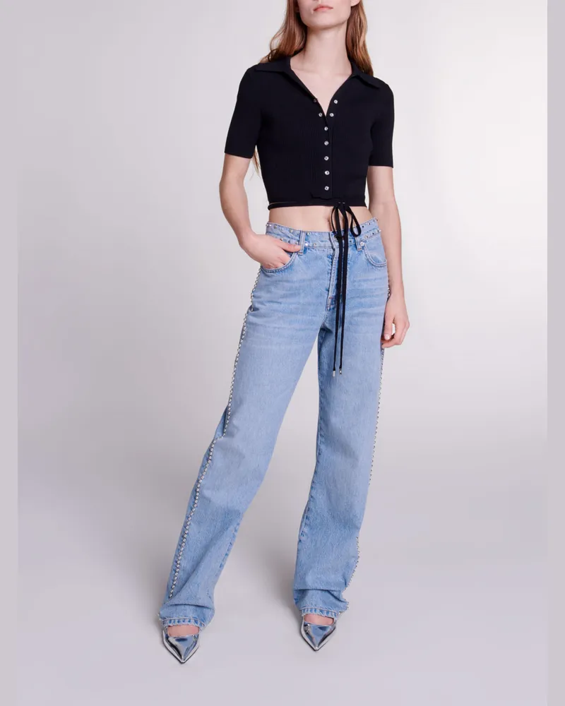 Maje Kurzes Strick-top Zum Binden - Schwarz Schwarz