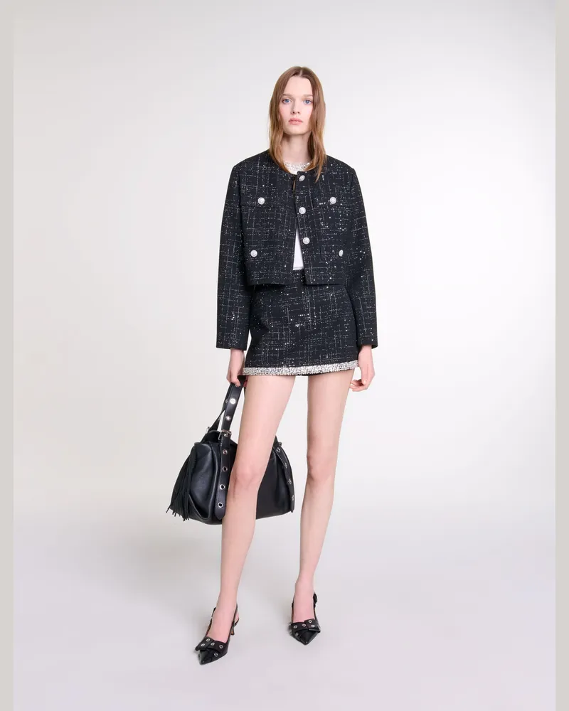 Maje Kurze Tweedjacke - Abendgarderobe - Schwarz Schwarz
