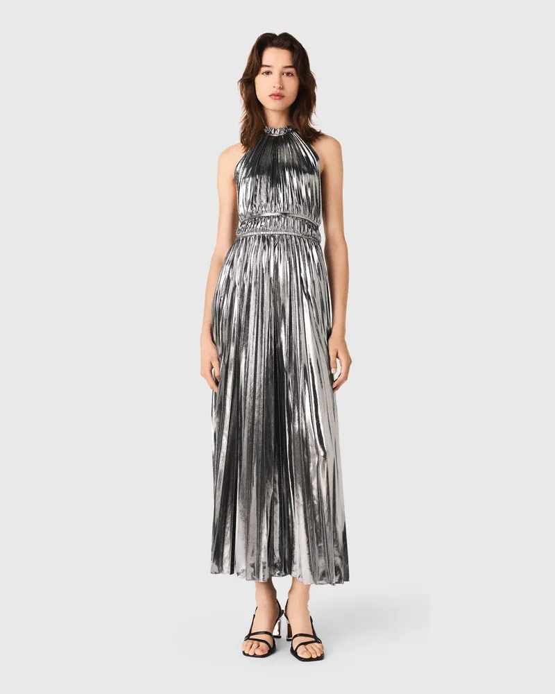 Maje Langes Plissiertes Kleid - Silber Silber