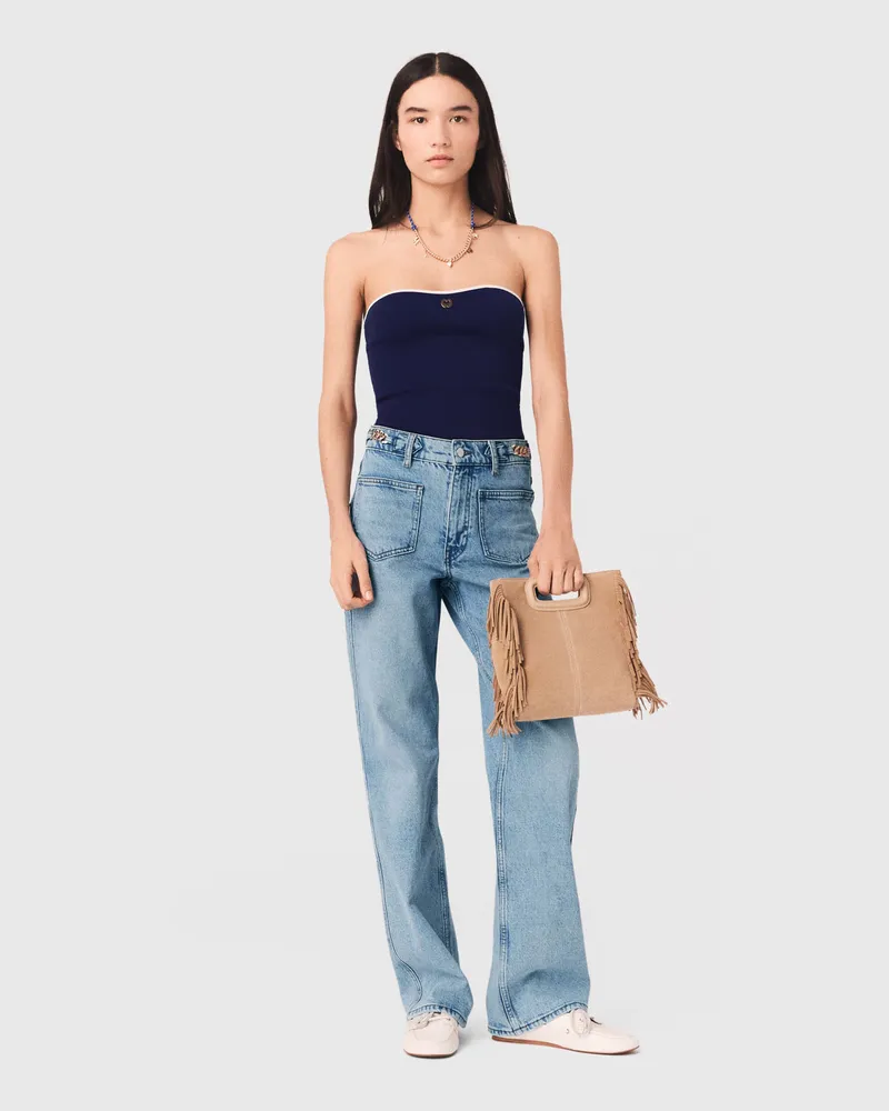 Maje Bustier Aus Kontraststrick - Marineblau Marine
