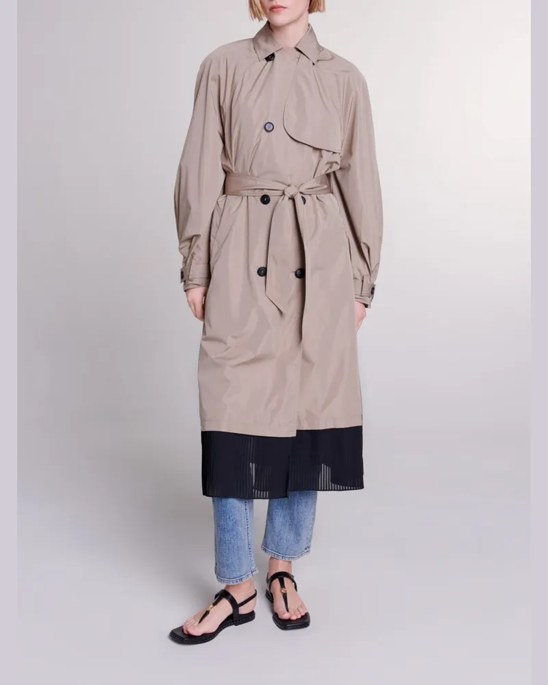 Maje Kontrastierender Trench - Braun Taupe