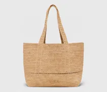 Gehäkelte Korbtasche Aus Bast - Beige