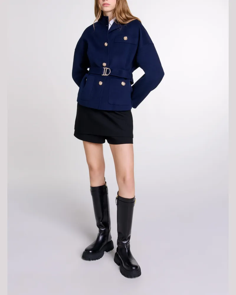 Maje Kurzer Wollmantel Mit Gürtel - Marineblau Marine