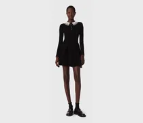 Kurzes Strickkleid Mit Perlenkragen - Schwarz