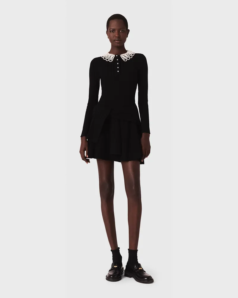 Maje Kurzes Strickkleid Mit Perlenkragen - Schwarz Schwarz