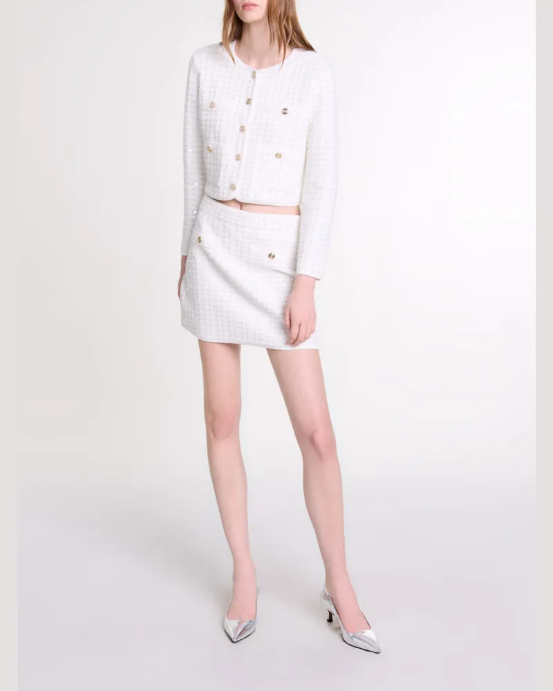 Maje Kurzer Strickrock Mit Pailletten - Cremeweiß Cremeweiß