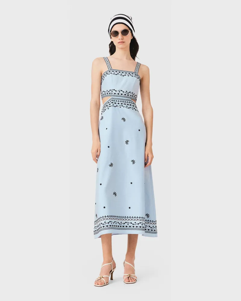 Maje Langes Besticktes Leinenmix-kleid - Blau Himmelblau